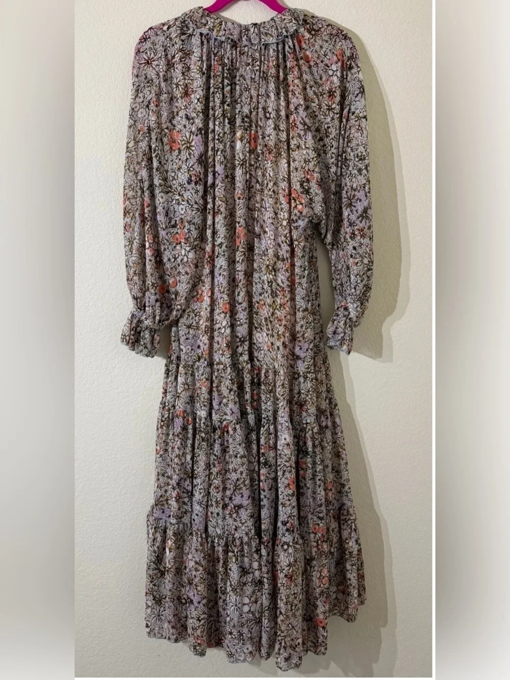 Free People Feeling Groovy Floral Ruffled Maxi Dress Soft Blue, Cream Size L